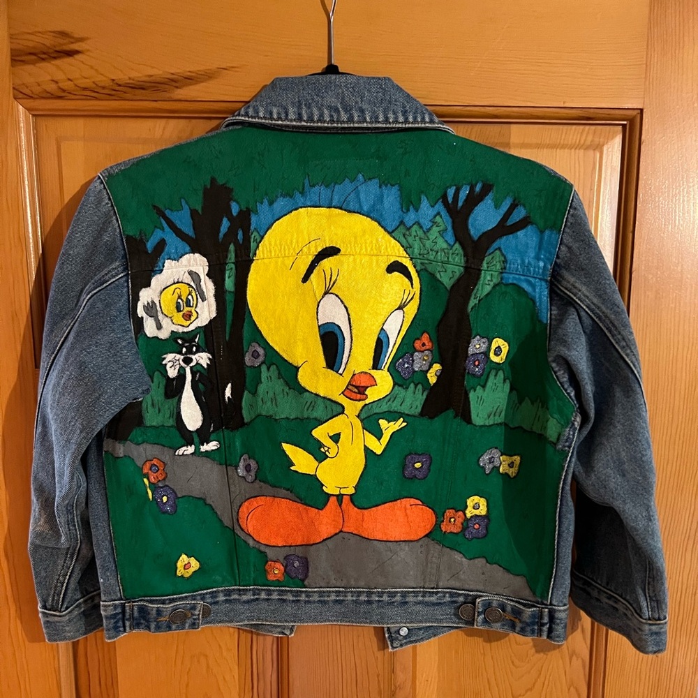 Hand-painted Old Navy denim jacket - Tweety Bird - girls size 6-7